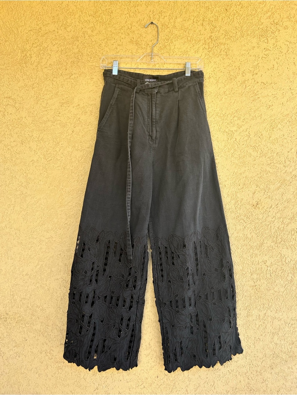 Sabina Musáyev MSRP $425 Black Bender Pants Wide-Leg Lace-Panel Pants - Picture 5 of 10